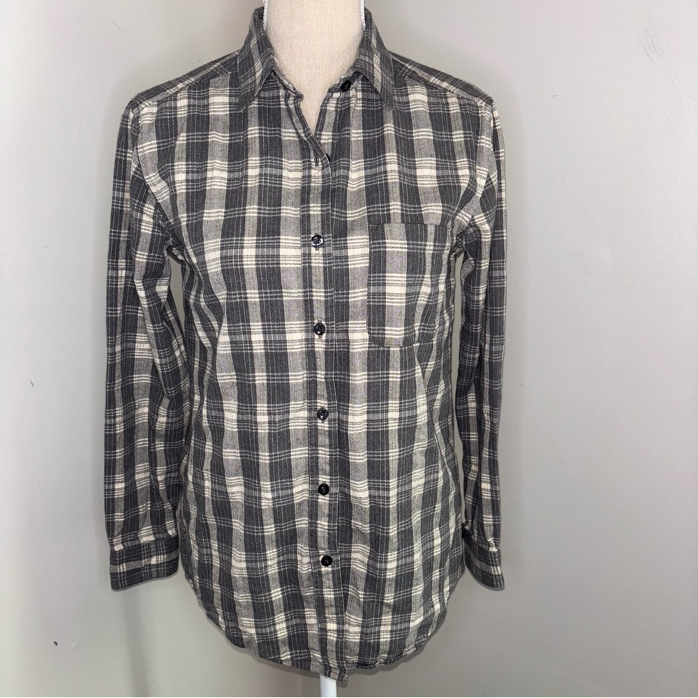 The North Face gray & cream woven plaid long sleeve button front shirt size XS